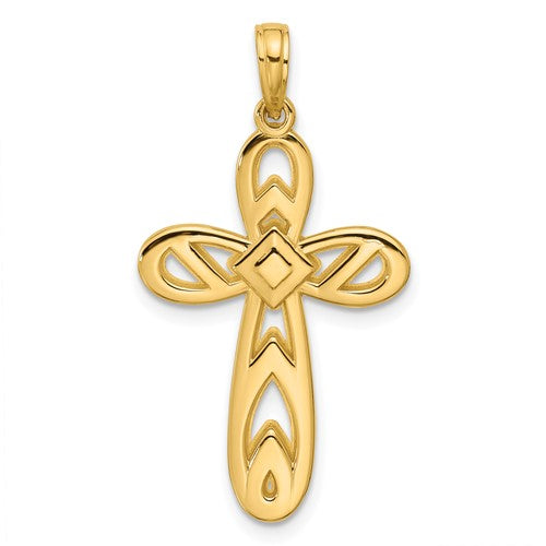 14K Polished Rounded Cross Pendant