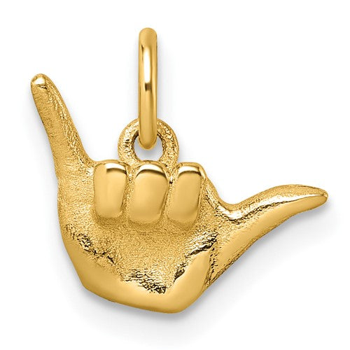 14K Polished Shaka Hang Loose Hand Pendant