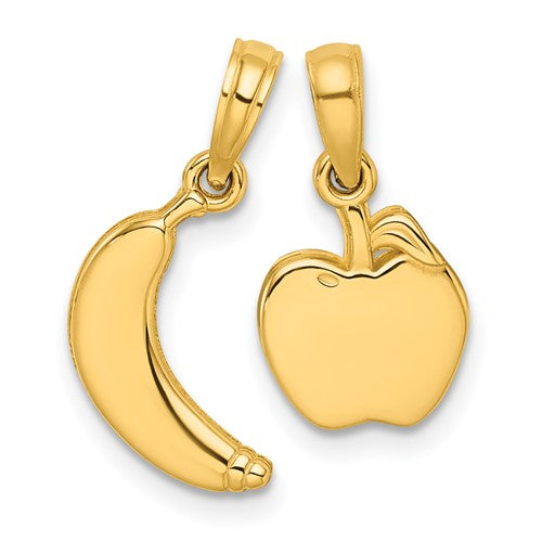 14K Polished Banana and Apple Pendant