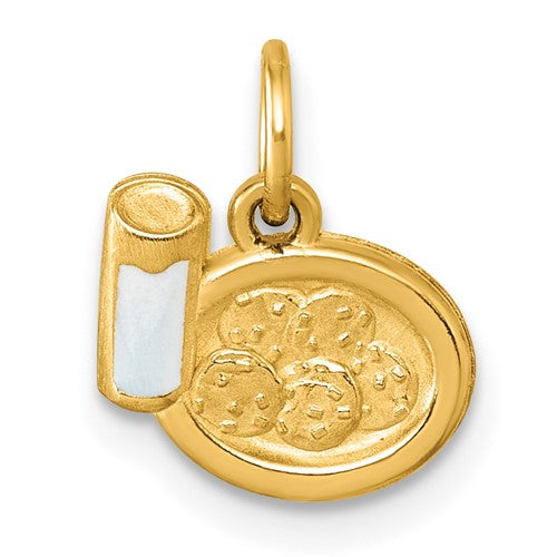 14K Polished Enameled Milk and Cookies Pendant
