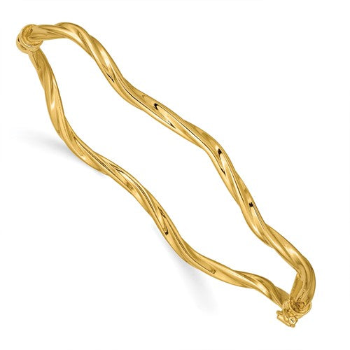 14k Polished Twisted Hinged Bangle Bracelet