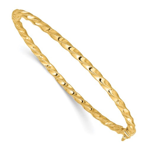 14K Gold Twisted 3.20mm Hinged Bangle