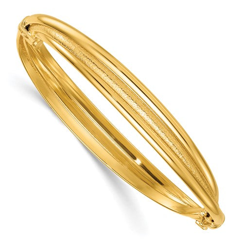 14K Polished and Textured Twisted Hinged Bangle