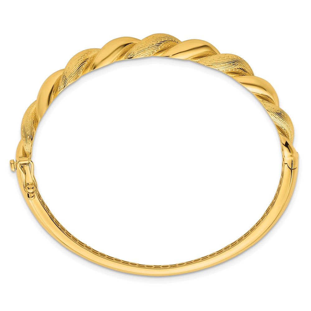 14k Polished Twisted Textured Hinged Bangle Bracelet
