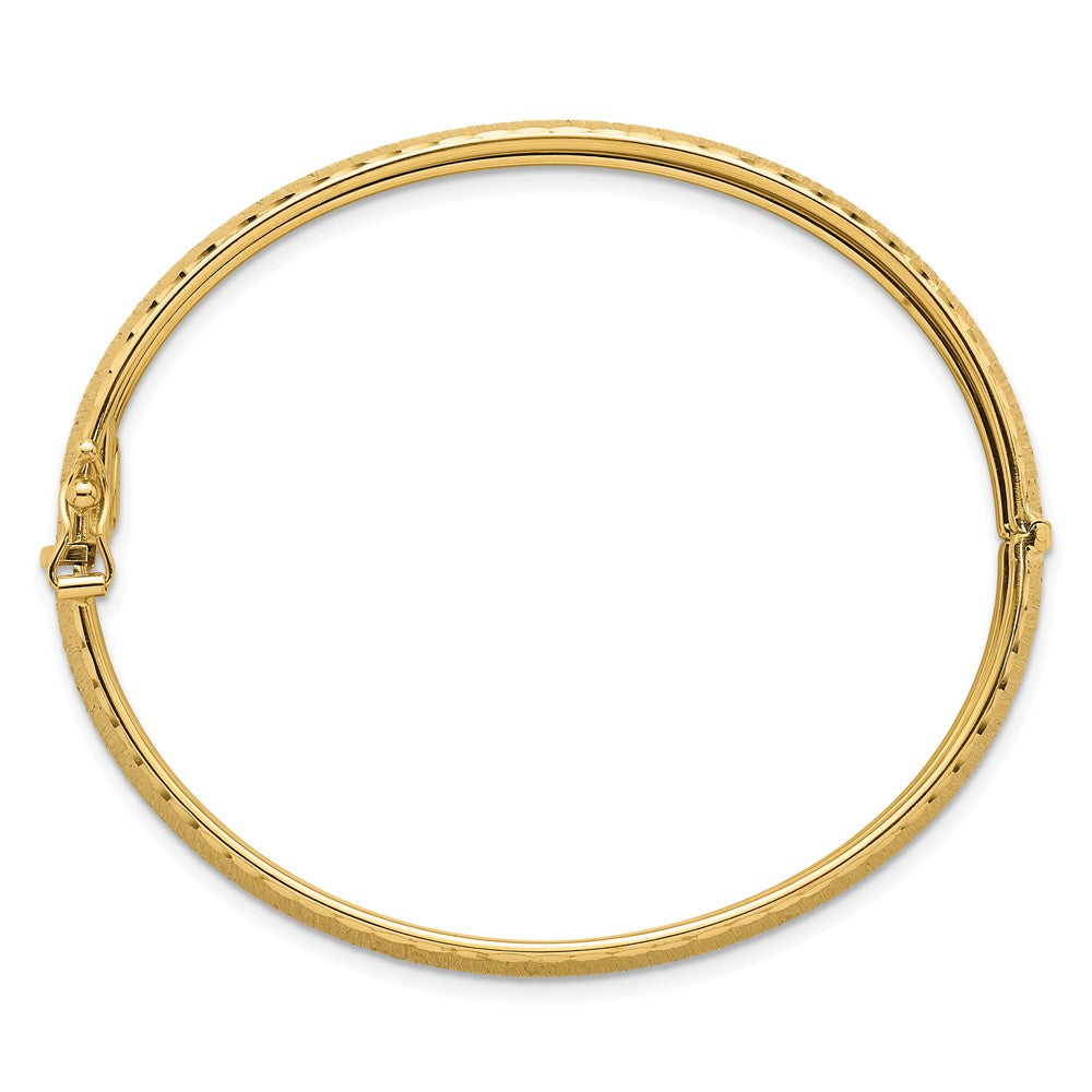 14k Polished Diamond-cut Textured Hinged 11.75mm Bangle Bracelet