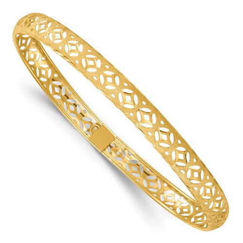 14k Polished Laser and Diamond-cut 6.15mm Fancy Design Bangle