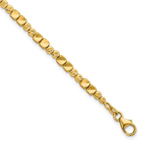 14K Polished Diamond-cut and Beaded 7 Inch Bracelet