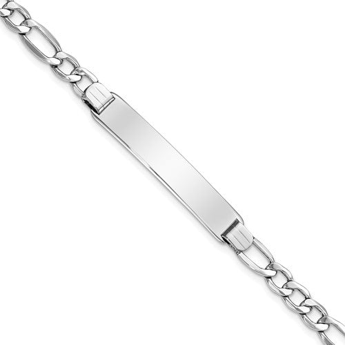 14K WG Polished Semi-Solid Figaro ID Bracelet