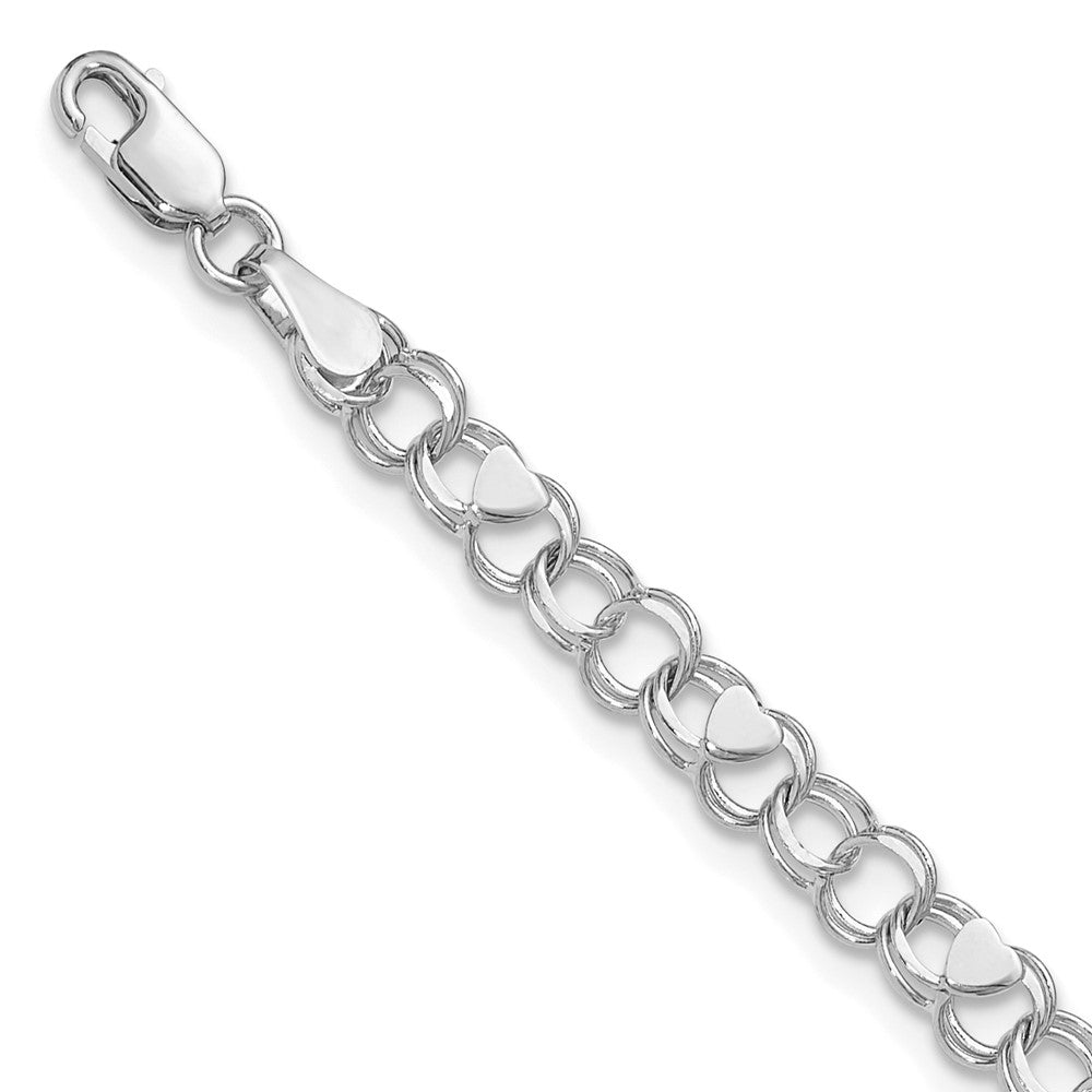 14k White Gold Double Link Heart Charm Bracelet
