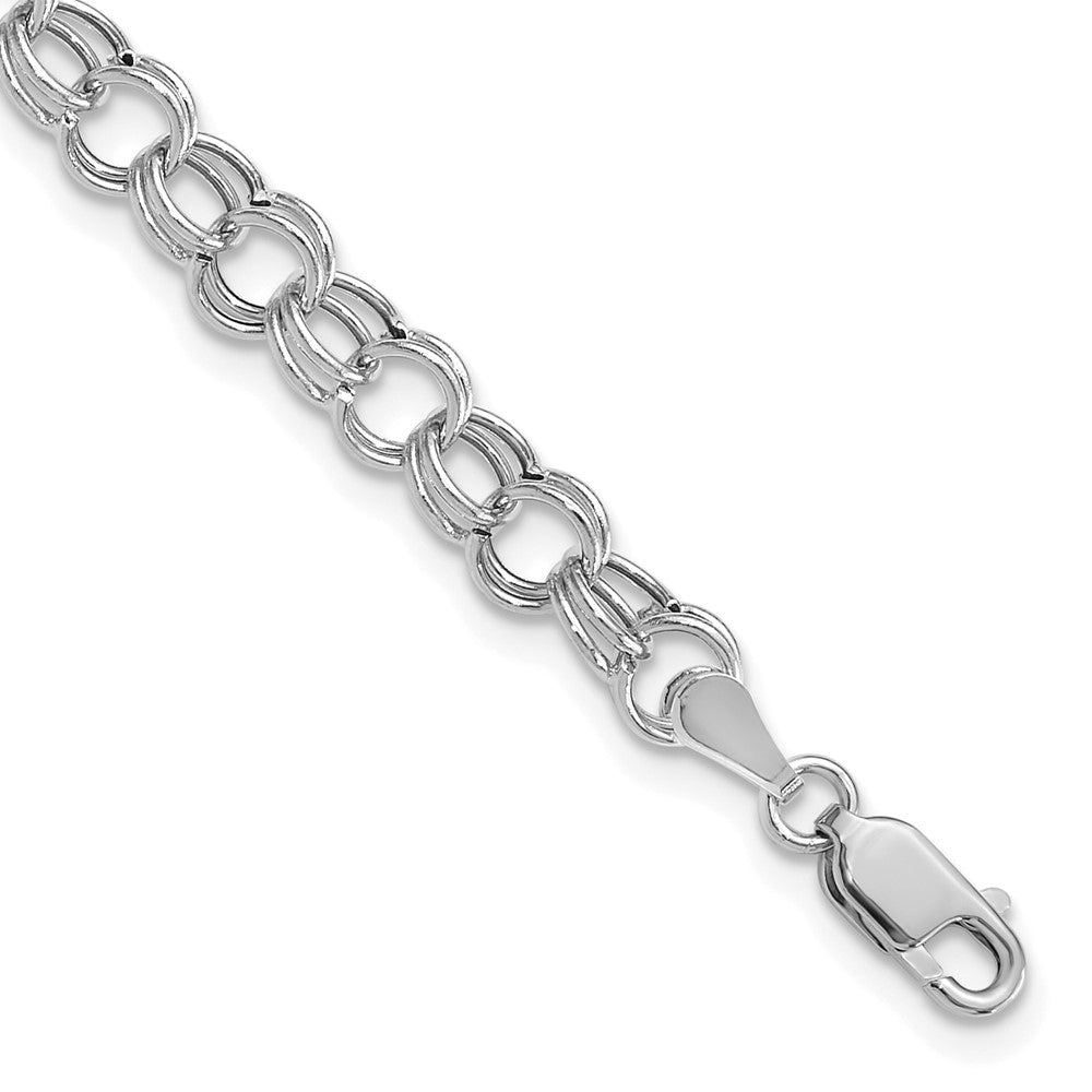 14k White Gold Hollow Double Link Charm Bracelet