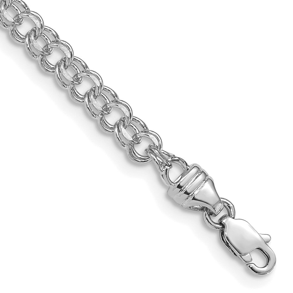 14k White Gold 8in 3.75mm Solid Double Link Charm Bracelet