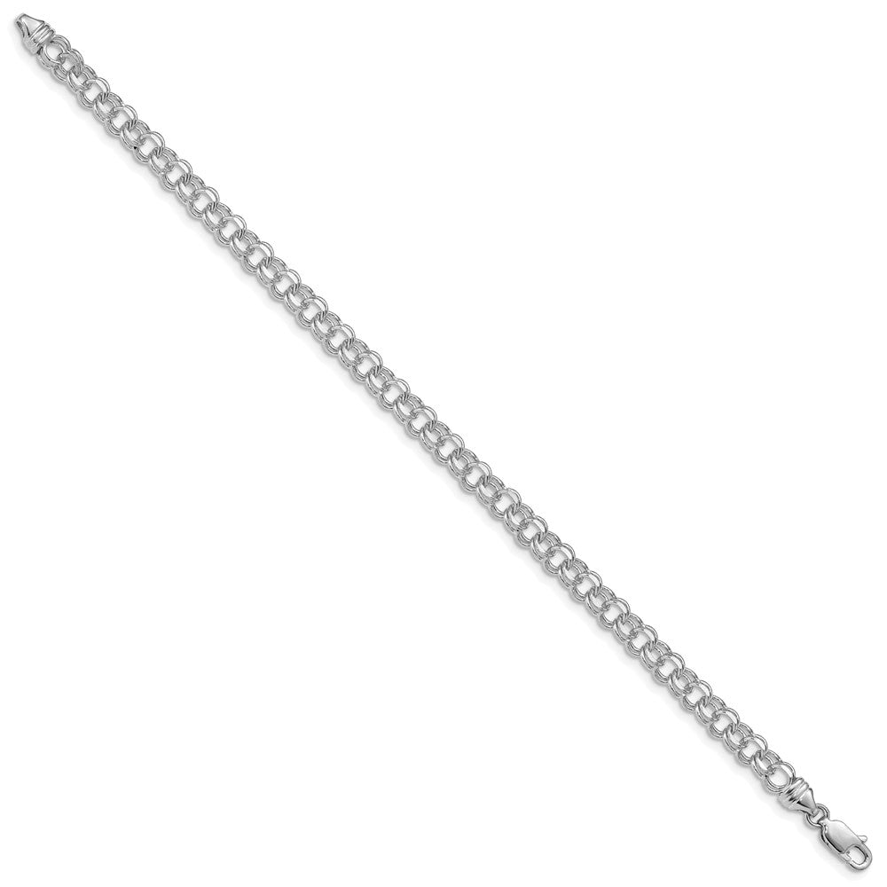 14k White Gold 7in 4.75mm Solid Double Link Charm Bracelet