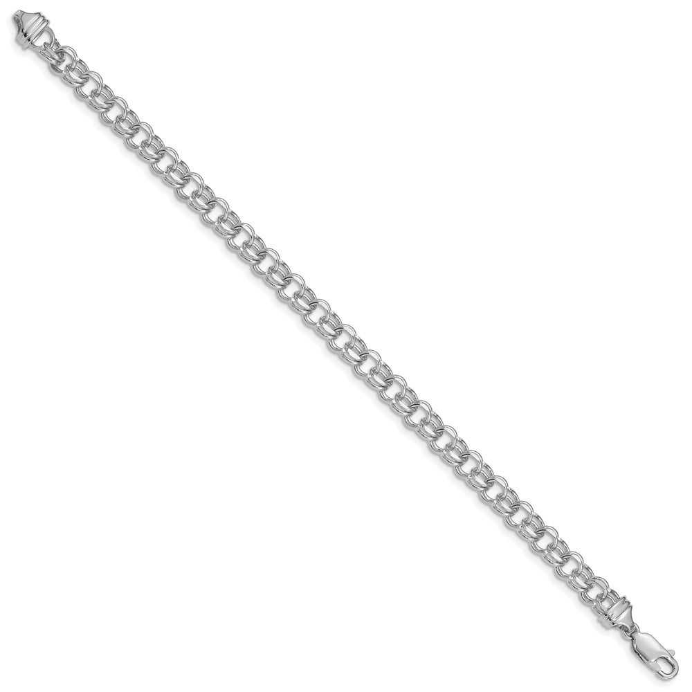 14k White Gold 7in 5.5mm Solid Double Link Charm Bracelet
