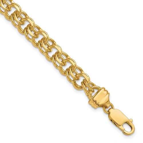 14k 8in 7.5mm Solid Double Link Charm Bracelet