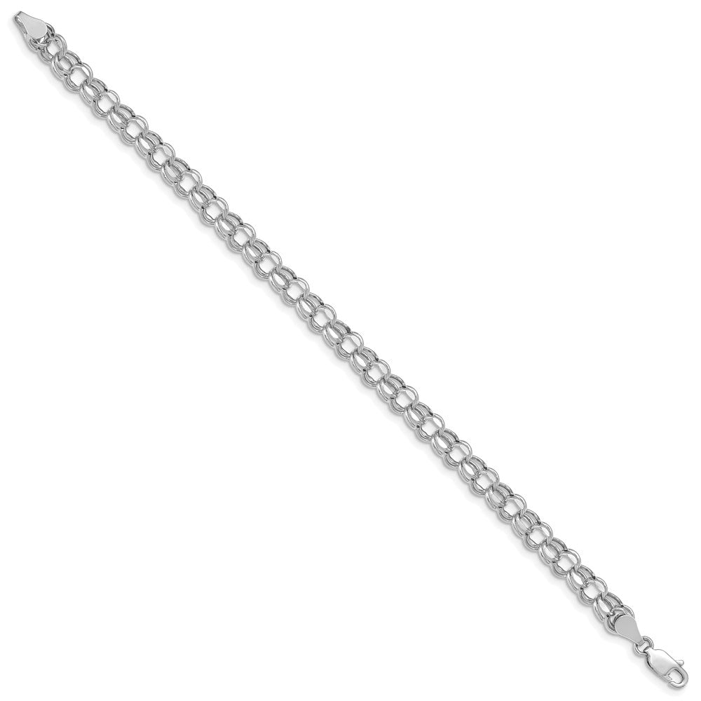 14k White Gold 7in 5.5mm Hollow Double Link Charm Bracelet