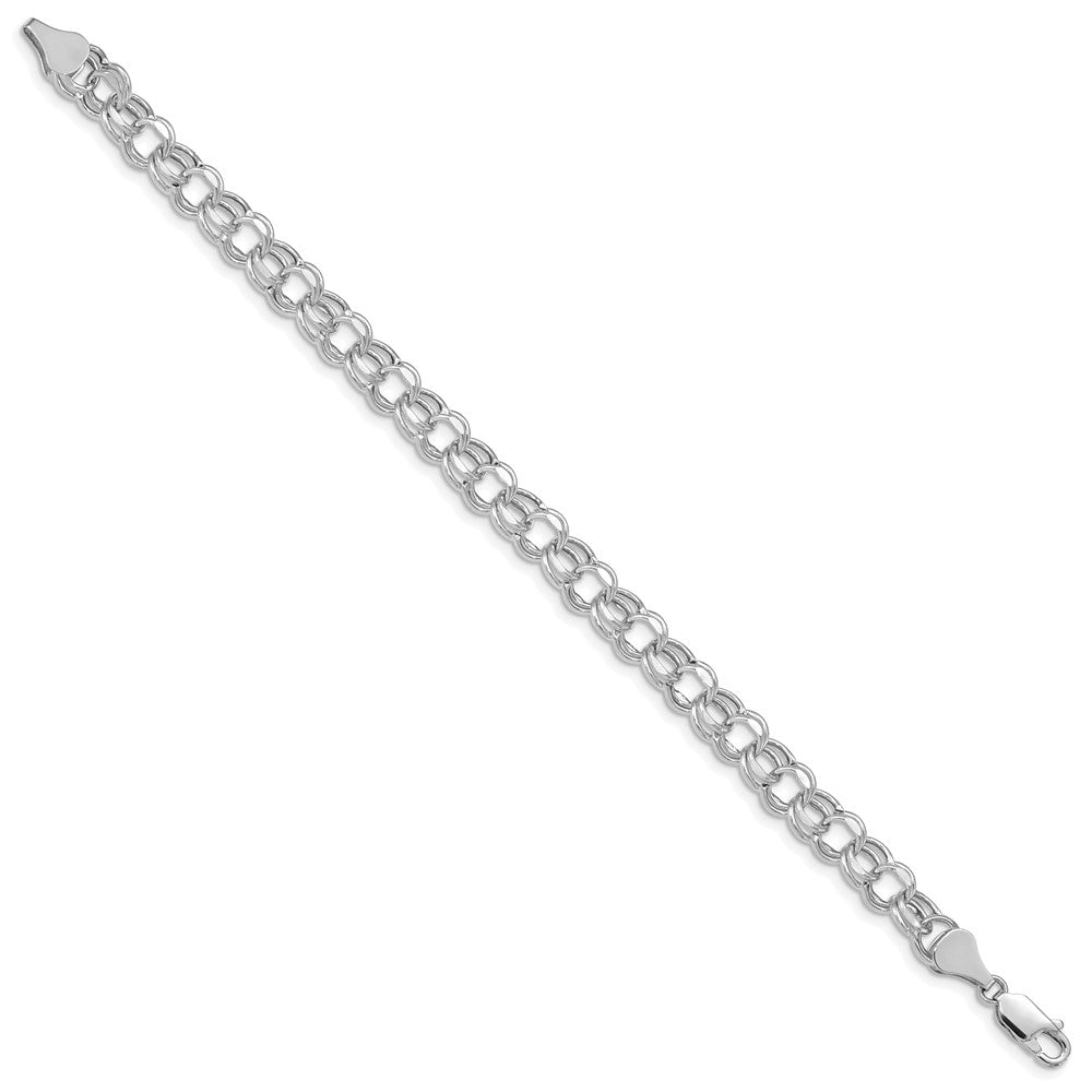 14k White Gold 7in 6.5mm Hollow Double Link Charm Bracelet