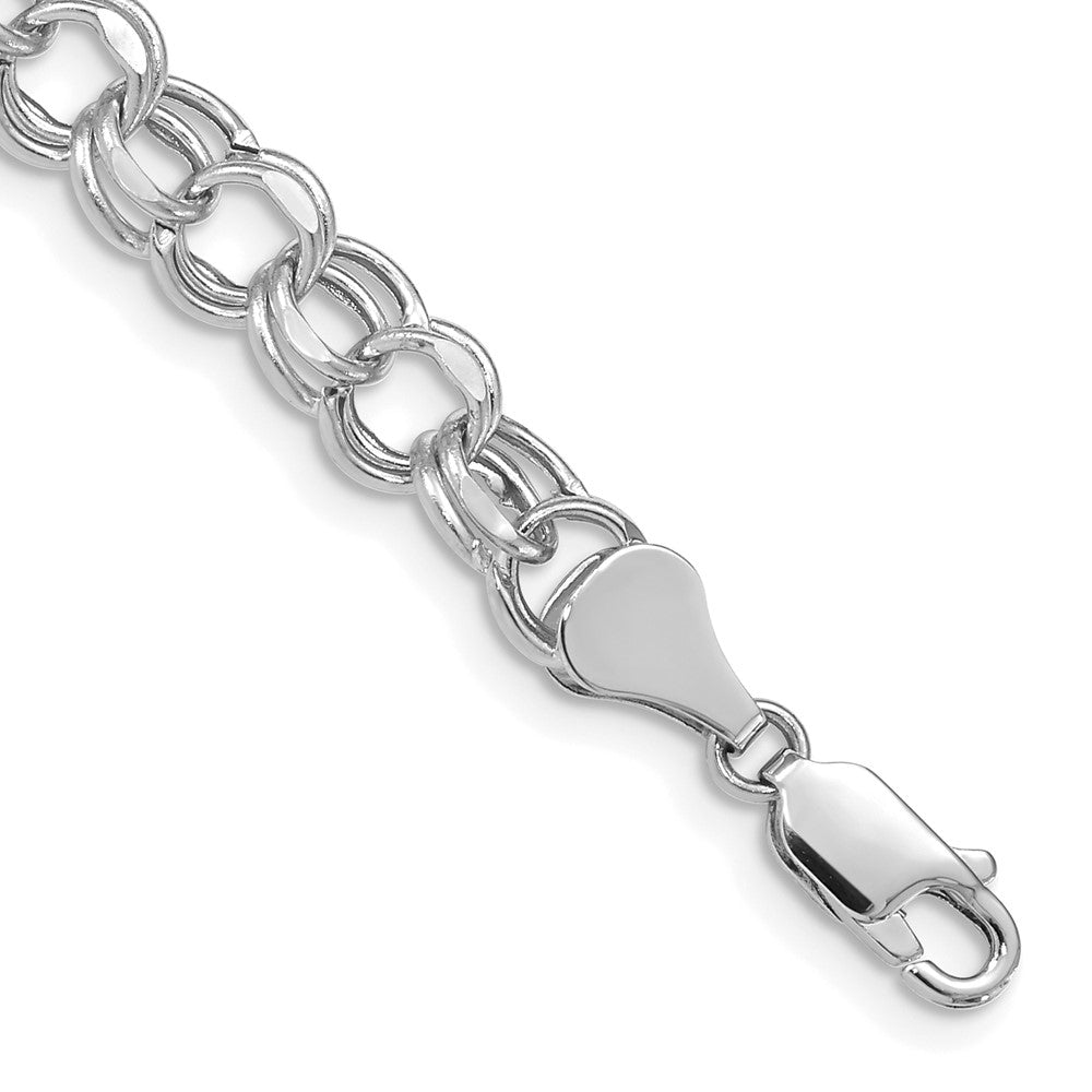 14k White Gold 7in 6.5mm Hollow Double Link Charm Bracelet