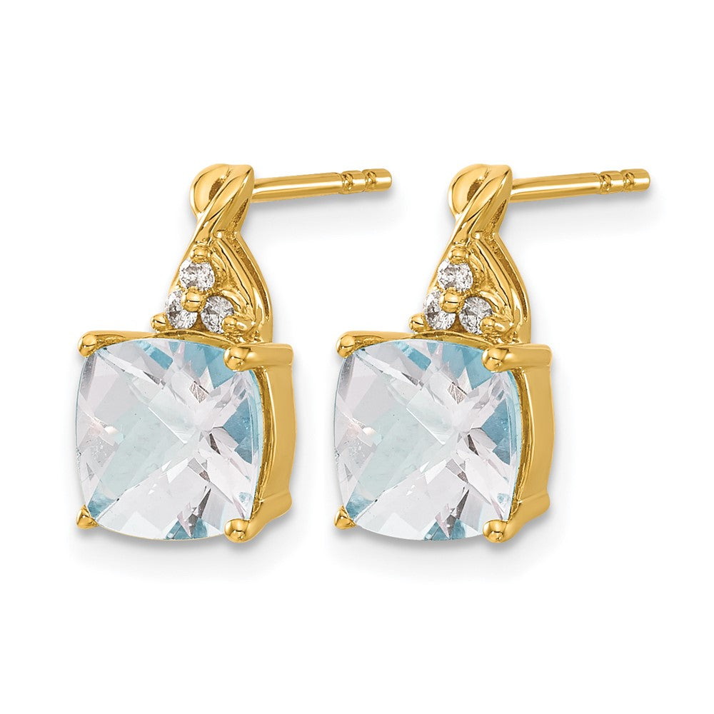 10k Checkerboard Aquamarine and Diamond Earrings