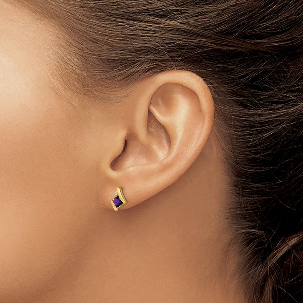 10k Yellow Gold Cushion Amethyst and Diamond Earrings