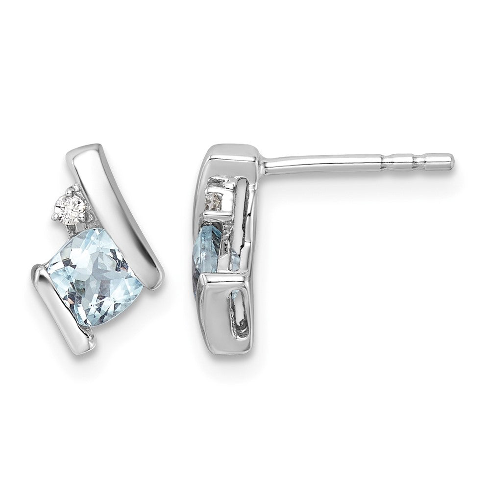10k White Gold Cushion Aquamarine and Diamond Earrings