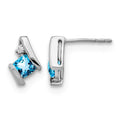10k White Gold Cushion Blue Topaz and Diamond Earrings