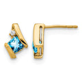 10k Yellow Gold Cushion Blue Topaz and Diamond Earrings