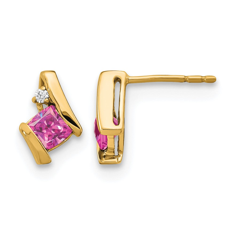 10k Yellow Gold Cushion Cr. Pink Sapphire and Diamond Earrings