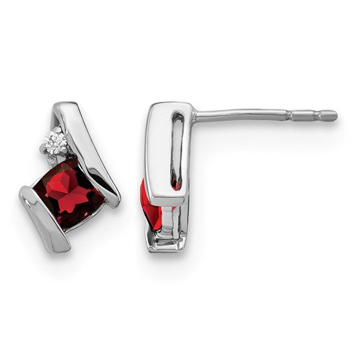 10k White Gold Cushion Garnet and Diamond Earrings