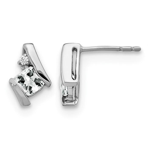 10k White Gold Cushion White Topaz and Diamond Earrings