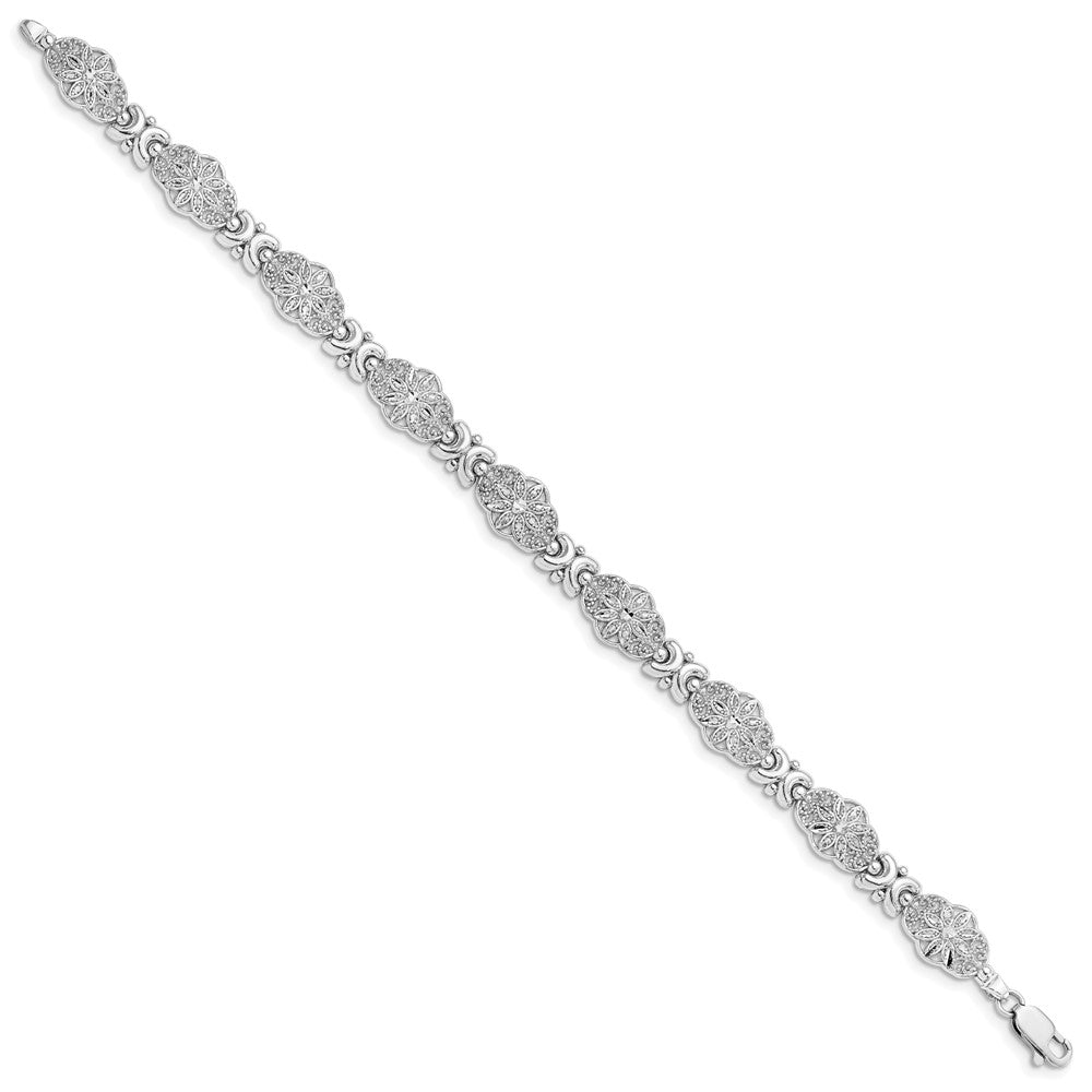 14K White Gold  Fancy Floral Link Bracelet