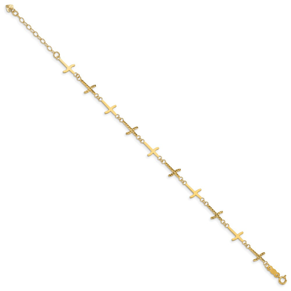 14k Polished Diamond-cut Crosses w/1in. Ext. Bracelet