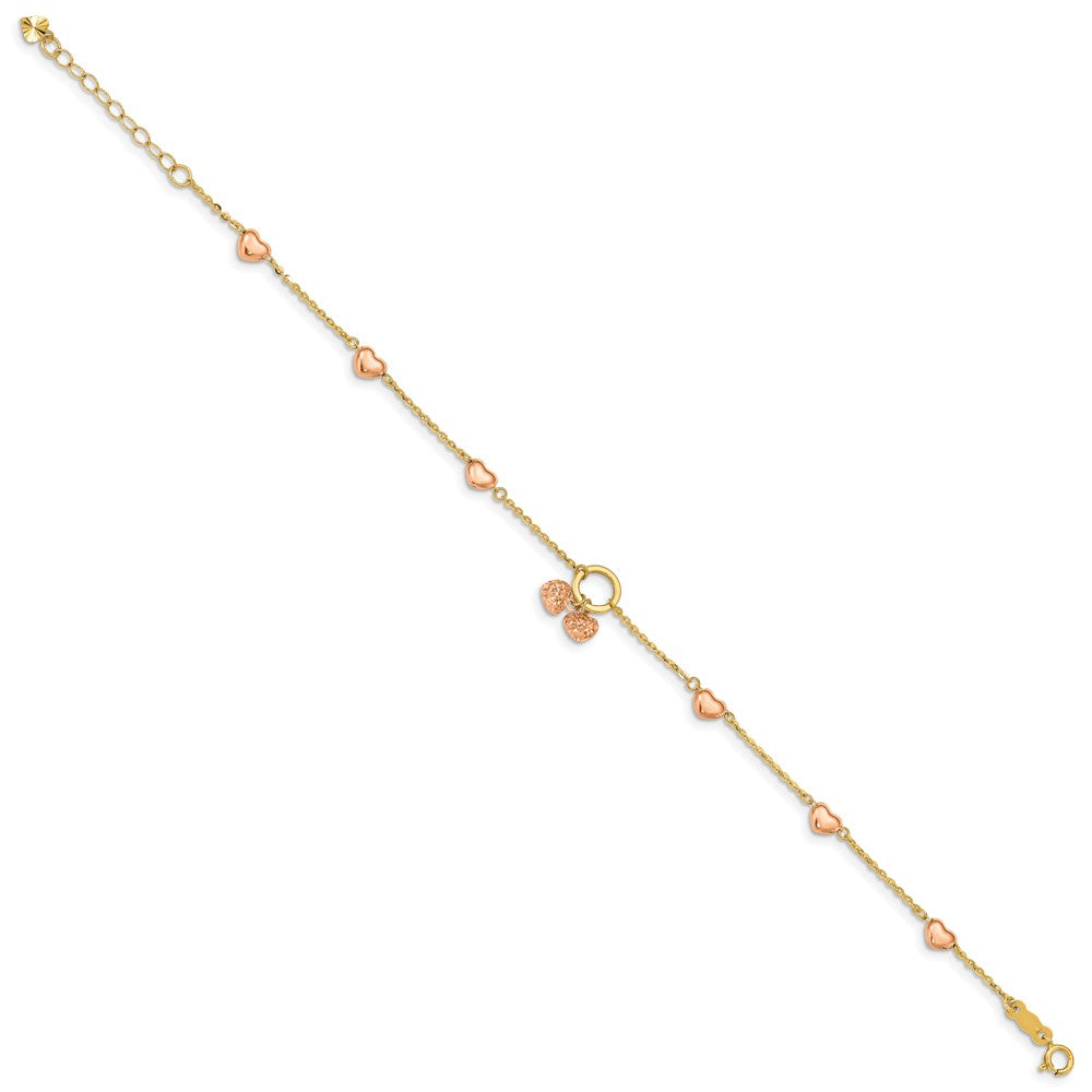 14k Two-tone Diamond-cut Hearts w/1in Ext. Bracelet