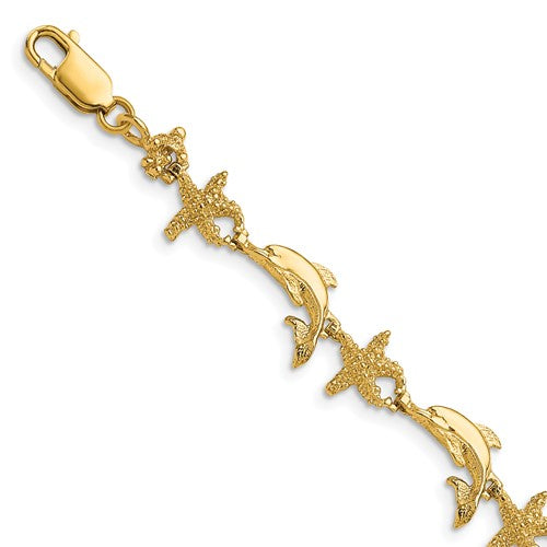 14K Dolphin and Starfish Bracelet