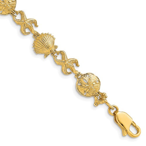 14K Shell, Sand Dollar, Starfish Bracelet