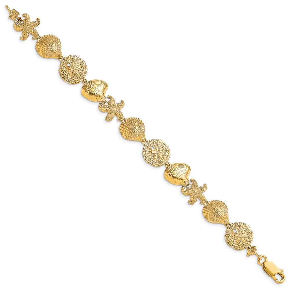 14K Starfish, Shell, Clam Link Bracelet
