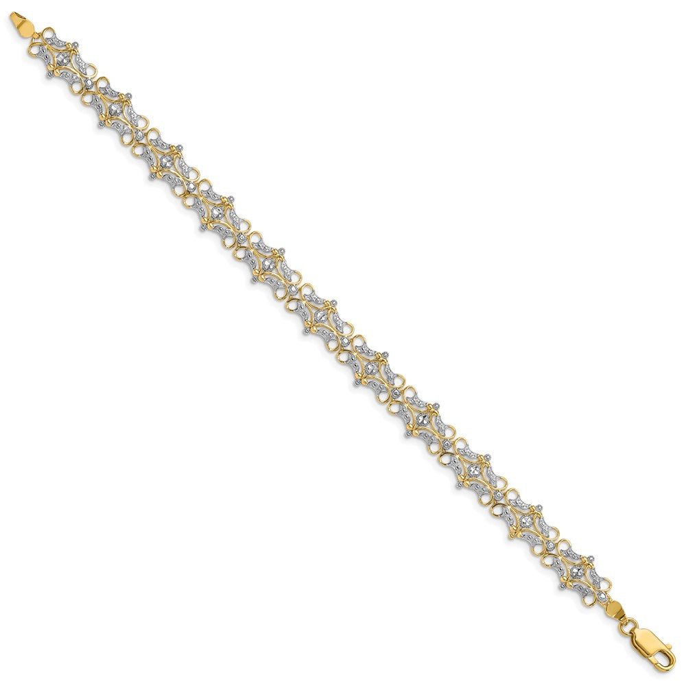 14k and White Rhodium Diamond-Cut Fancy Bracelet