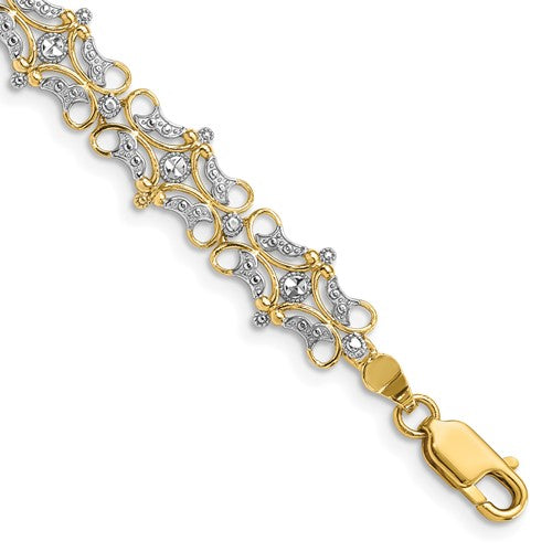 14k and White Rhodium Diamond-Cut Fancy Bracelet