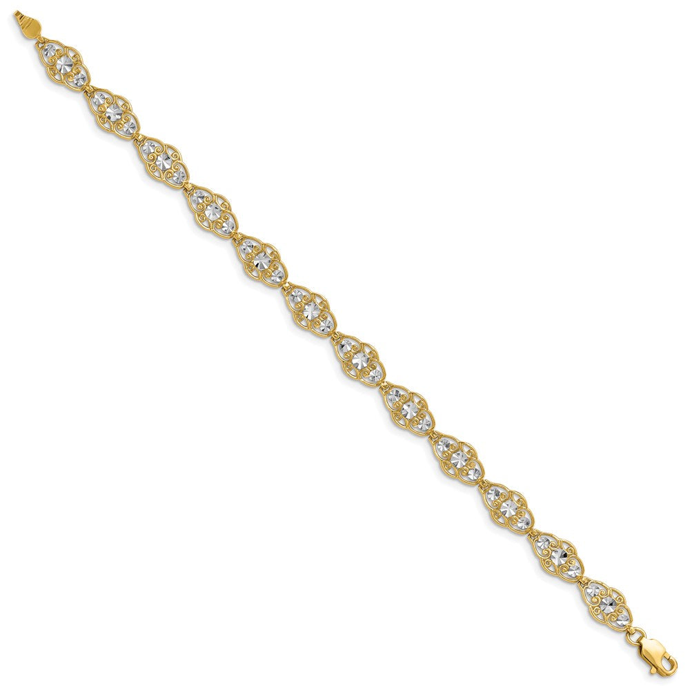 14k and White Rhodium Diamond-Cut Fancy Bracelet