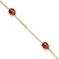 14k Polished Enameled Ladybugs 6.5in w/.75in ext. Bracelet