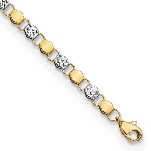 14K and White Rhodium D/C Fancy 7.5in Bracelet