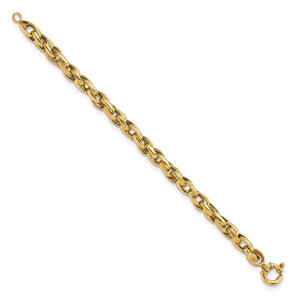 14k Polished and Textured Link 7.5in Bracelet