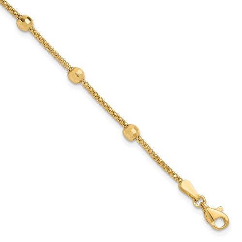 14K Polished and Diamond-cut Beads Bracelet