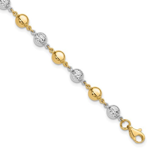 14K Two-tone Polished and Diamond-cut Puffed Circles Bracelet