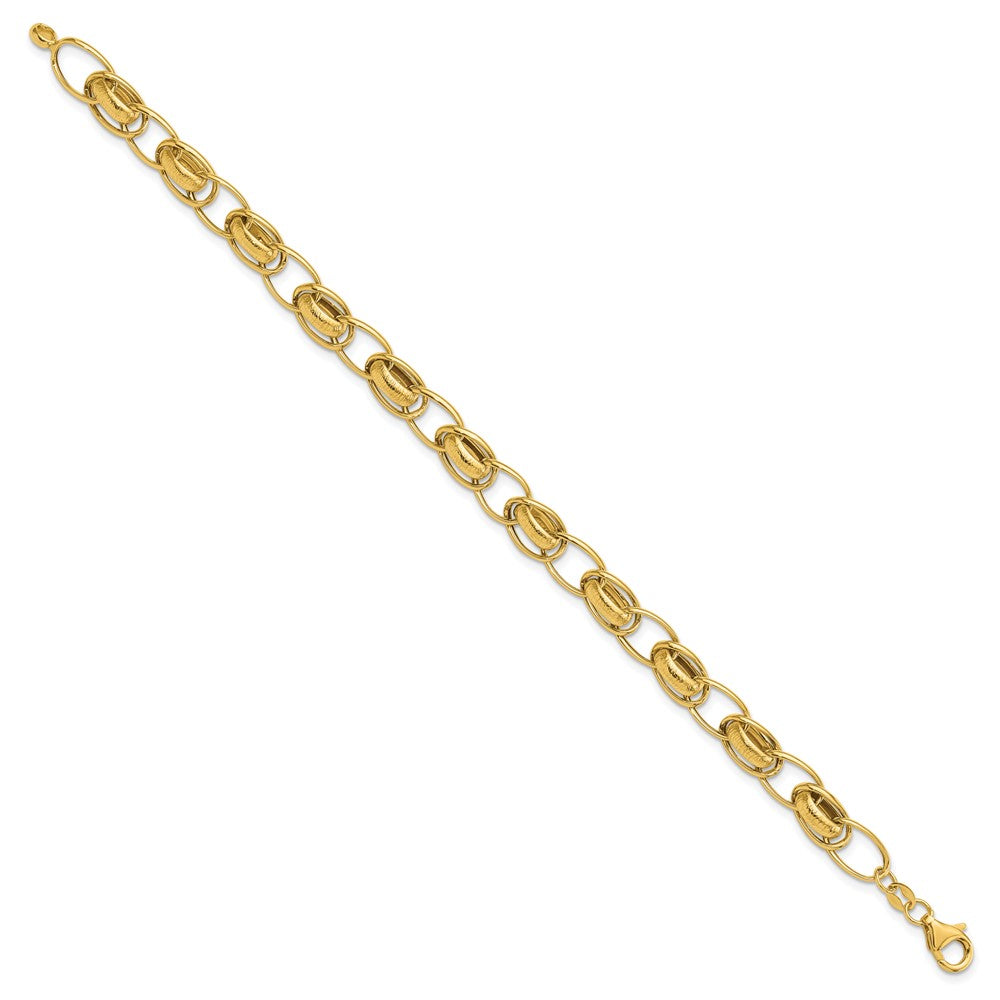 14k Polished and Textured Fancy Link Bracelet