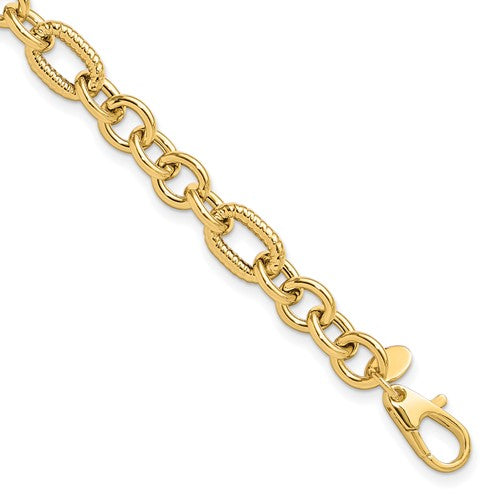 14K Polished and Textured 7.5in Fancy Bracelet