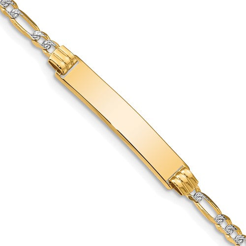 14k with Rhodium Pavé Figaro ID Bracelet
