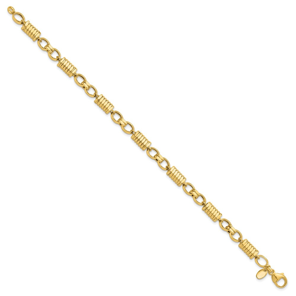 14k Polished and Grooved Fancy Link Men's Bracelet
