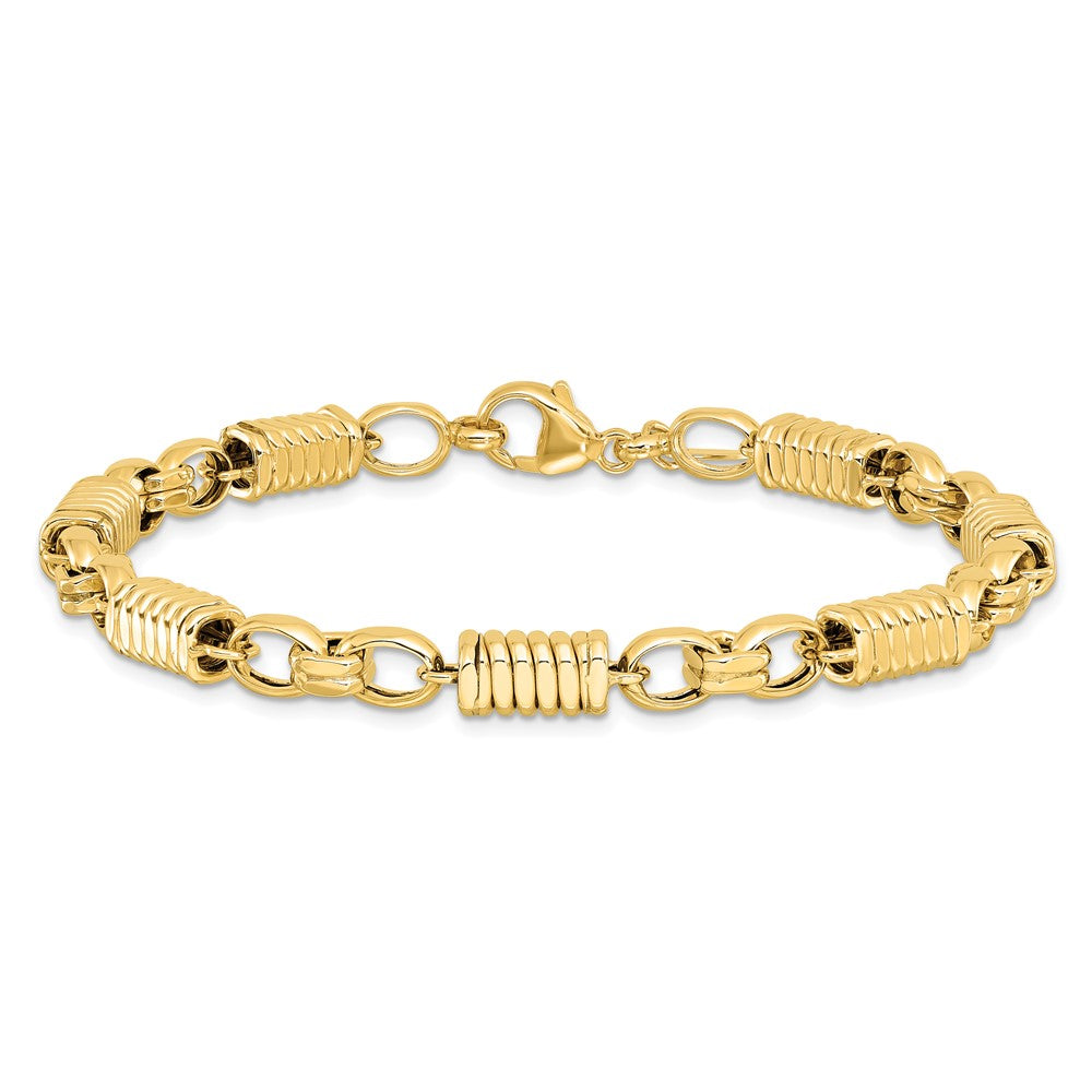 14k Polished and Grooved Fancy Link Men's Bracelet