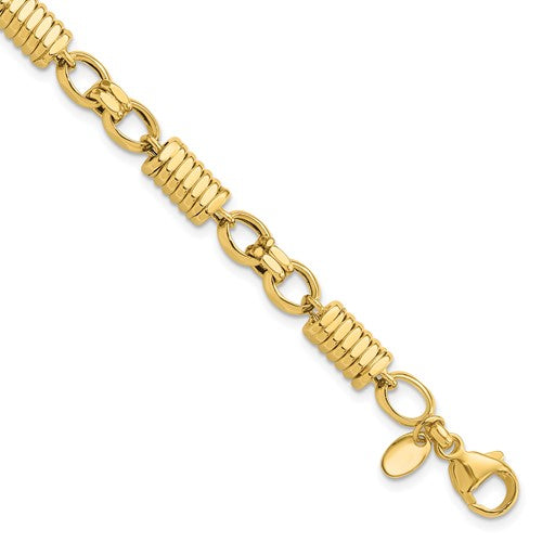 14k Polished and Grooved Fancy Link Men's Bracelet