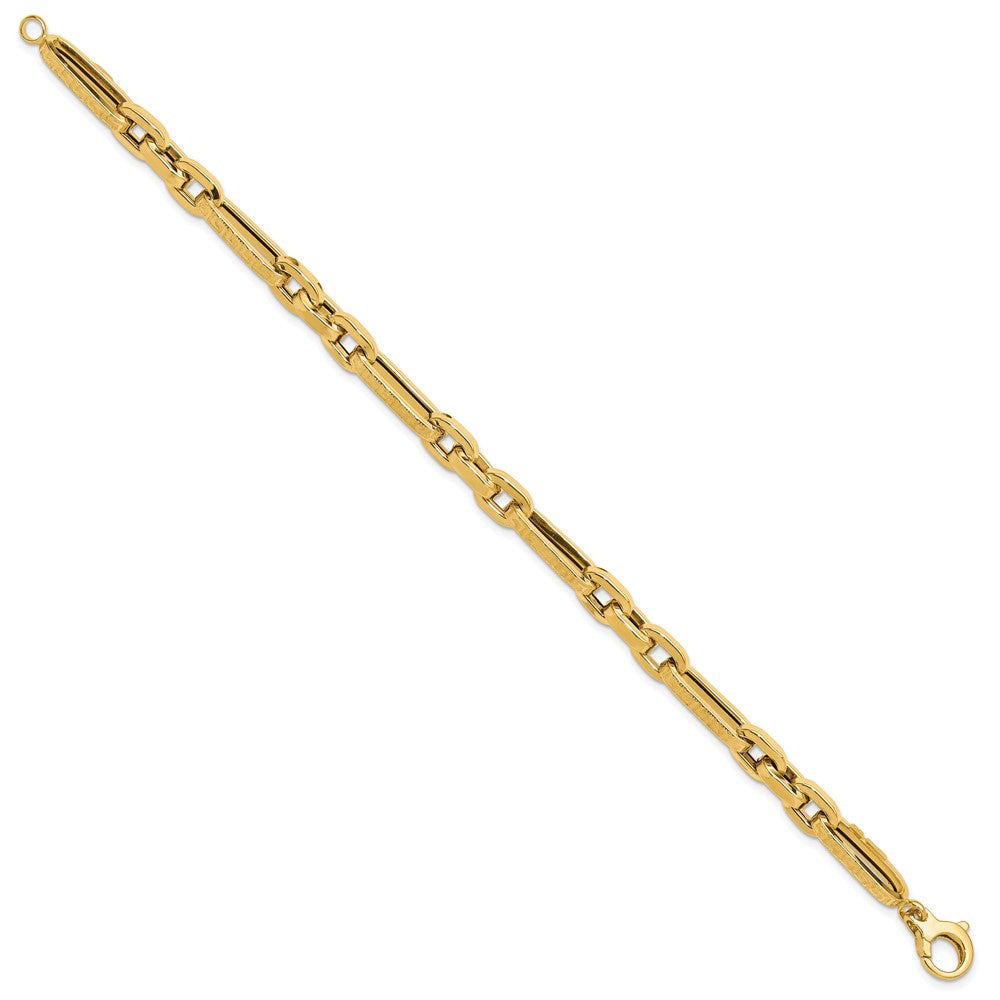 14K Polished and Textured Design Fancy Link Bracelet